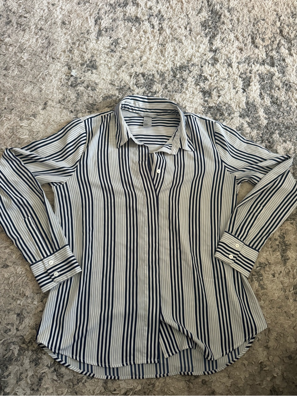H&M Navy and White Vertical Stripe Button-Down Shirt